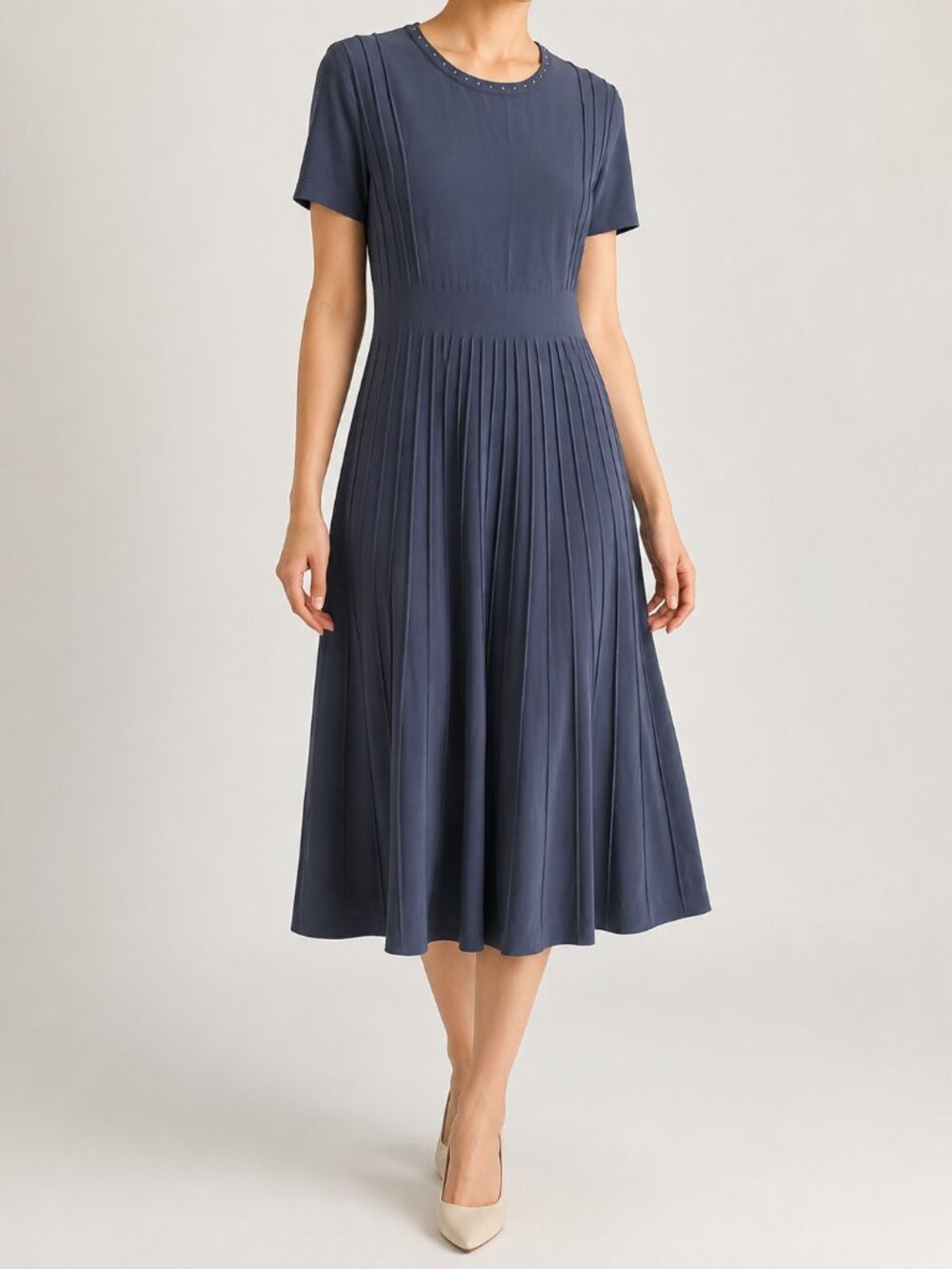Ferragamo Gray Pleated Midi Dress & Matching Cardigan Set M